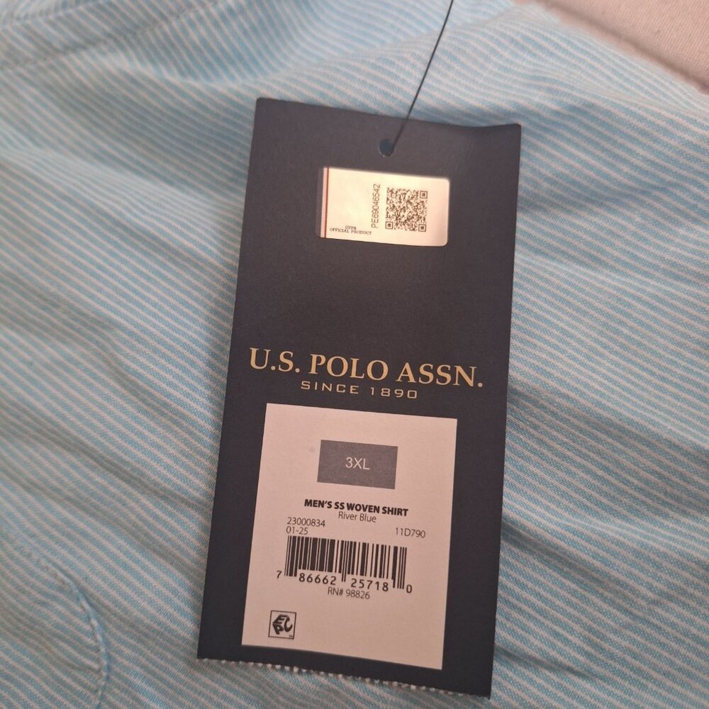 NWT U.S POLO ASSN Light Blue Stripped Men Short Sleeve Button Up Shirt Sz 3XL - Picture 3 of 8